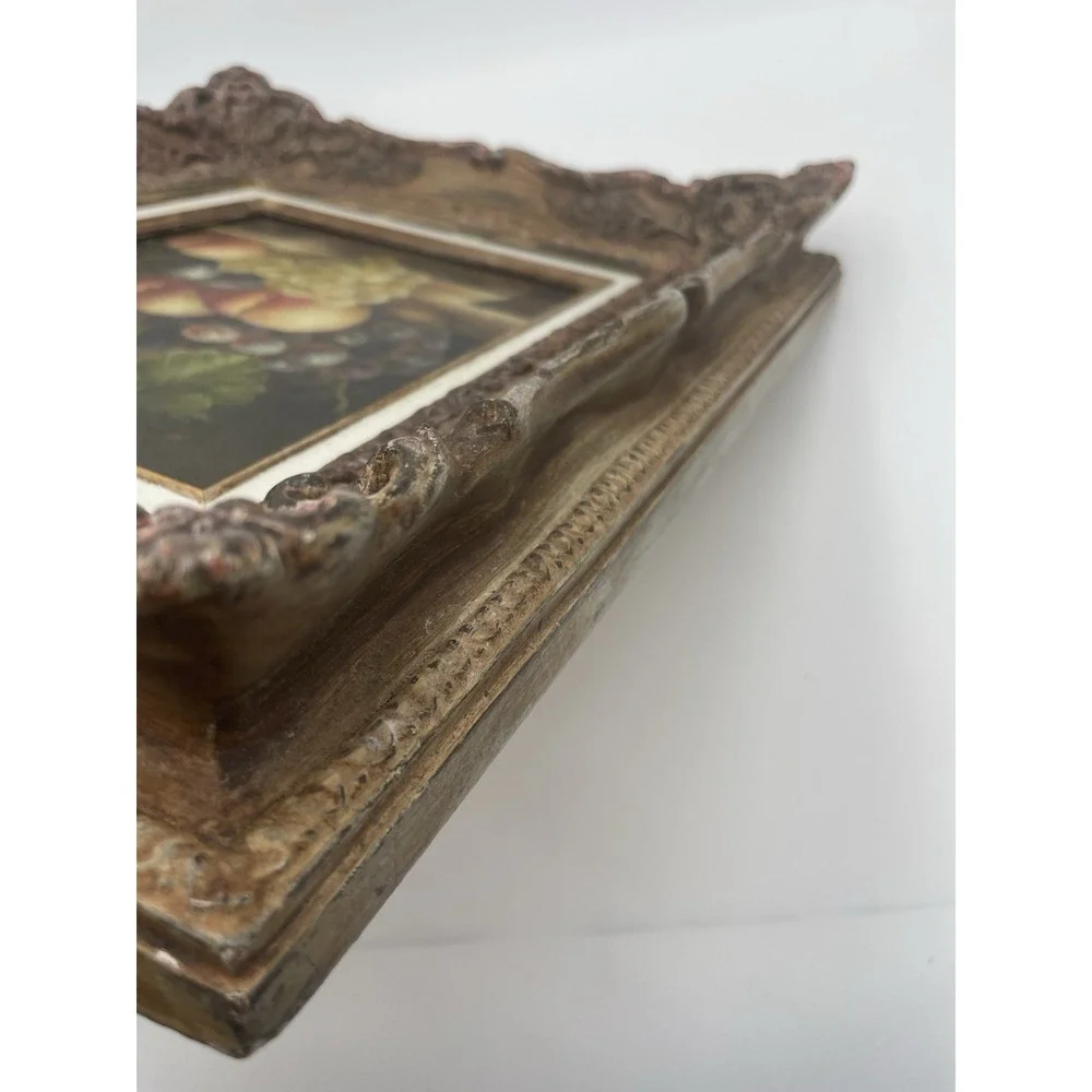 Vintage Still Life Fruit Oil‎ on Canvas Ornate Baroque Frame Signed 14 x 16